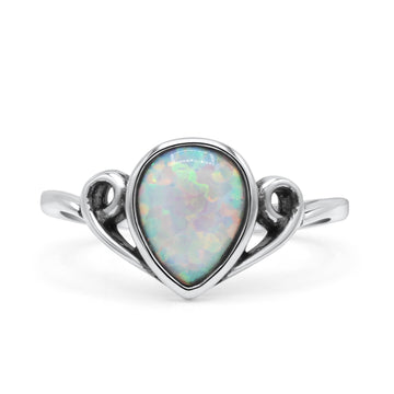 Pear Statement Fashion Vintage Style Thumb Ring Lab Created White Opal Oxidized 925 Sterling Silver